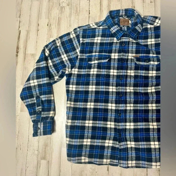 Orvis Flannel Shirt Adult XL Blue Plaid Button Long Sleeve - Picture 3 of 13